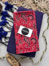 Purple Handloom Cotton Saree With Red  Print Blouse